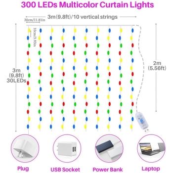 Kurtyna świetlna RGB 3x3m 300 diód LED pilot 8 try [2312000007506]